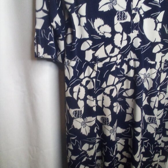 Old Navy Dress L Women Short Sleeve Soft Stretch Floral Blue White - Picture 11 of 16
